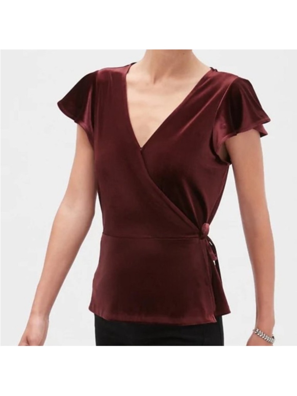 Banana Republic Velvet Wrap Top in Burgundy Sz Large